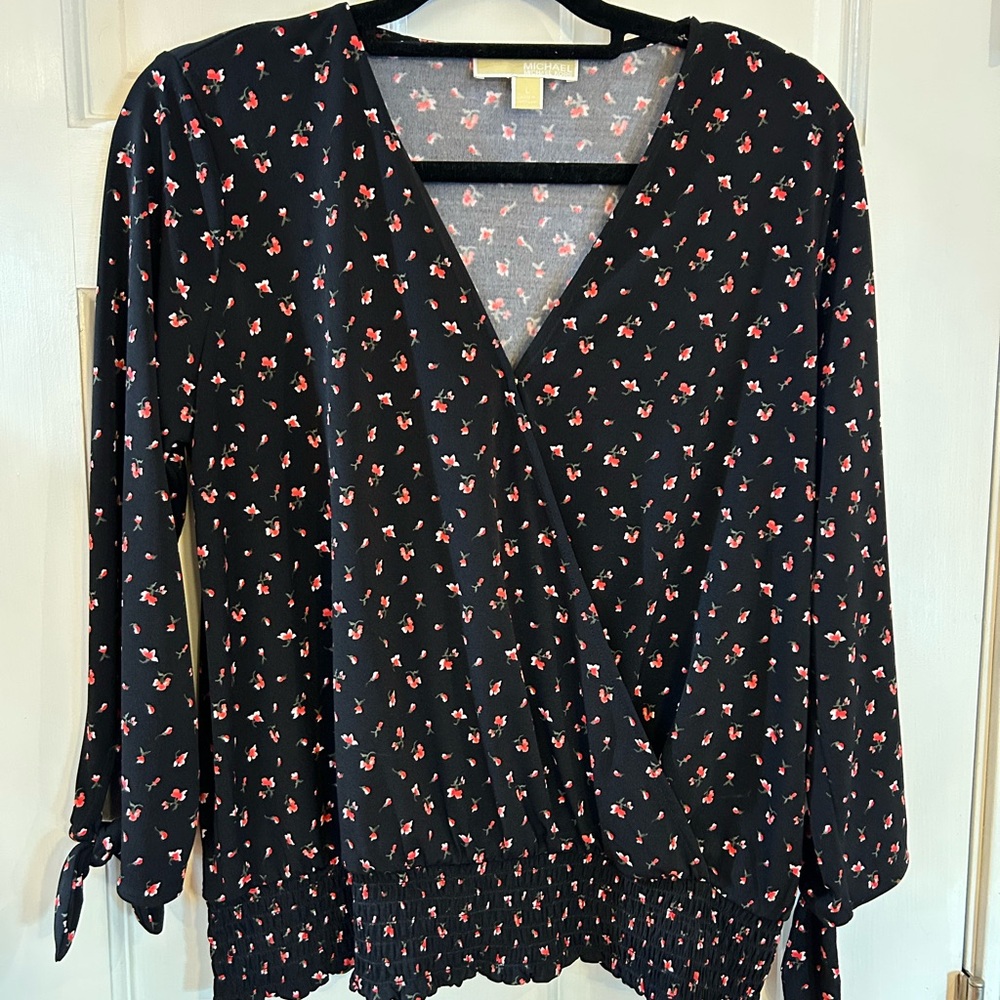 Floral Wrap Top - Black